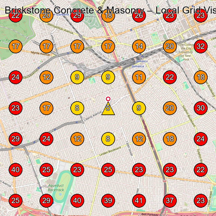 Brickstone Concrete & Masonry GeoGrid visibility map for Dumpster Rental Service in Queens